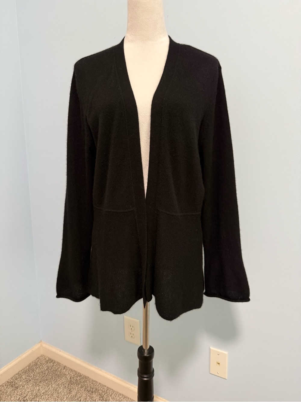 Charter Club Luxury 100% Cashmere Long Sleeve Open Front Black Cardigan‎ Size L